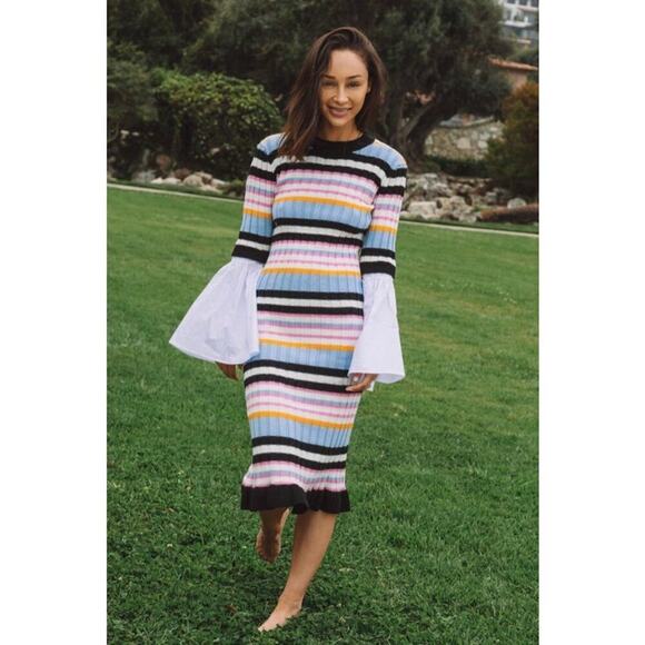 Anthropologie Endless Rose Woman Strips CARADISCLOTHED Sweater MIDI Dres… - Picture 1 of 13